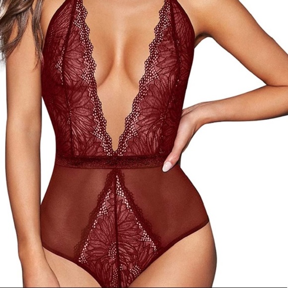 Other - Sexy Lingerie-Deep V Neck Backless Halter Teddy Bodysuit Lace Babydoll XXL
